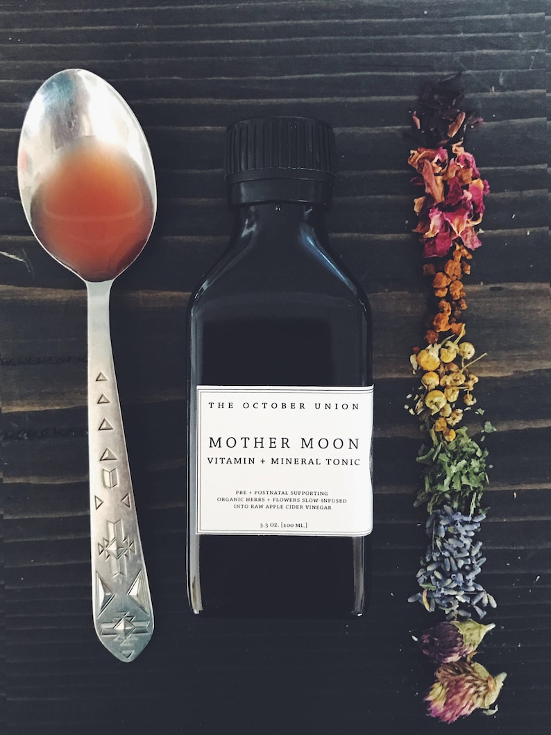 MOTHER MOON Vitamin Mineral Tonic. Pregnancy Prenatal Postpartum. Nourish Support. Organic Raw Live. Herbal Vinegar Extract. image 1