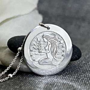 Virgo Necklace Silver, Virgo Zodiac Necklace, Virgo Pendant Necklace, Zodiac Coin Necklace, Zodiac Medallion Necklace, September Necklace