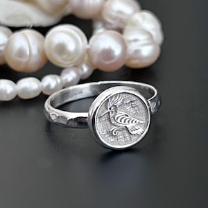 Hoopoe Bird Jewelry, Bird Signet Ring Silver, Engraved Signet Ring Men, Engraved Bird Ring Signet, Engraved Ring Women, Silver Ring Bird