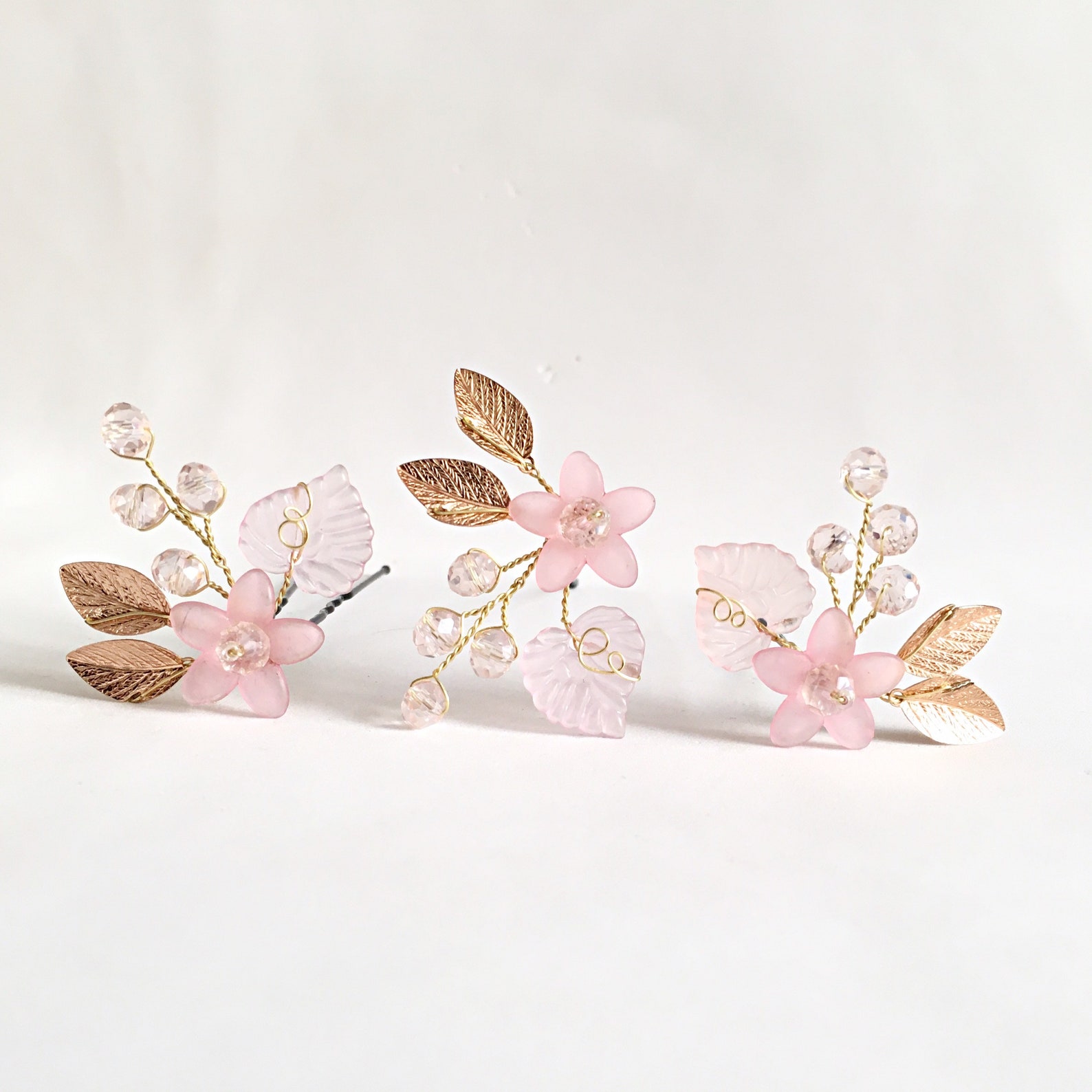 Pink bridal hair pins x3 Flower girl hair pins Wedding hair Etsy