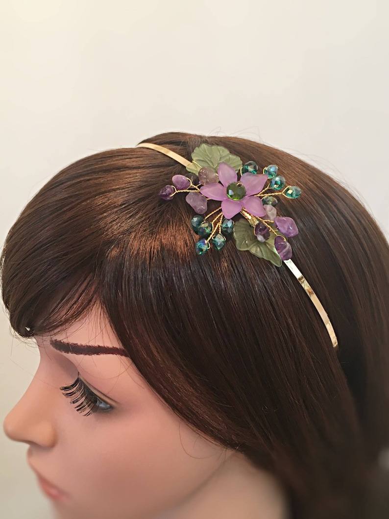 Purple and Green Flower Headband Women Tiara Headband Bridesmaid Headband Womens Headband Purple Flower Hair Accessories for Short Hair