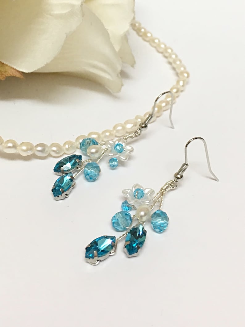 Bridesmaid Jewelry Set Blue Necklace And Earring Set Bridesmaid Necklace Blue Bridesmaid Earrings Blue Jewelry Set Wedding Jewelry Set Blue