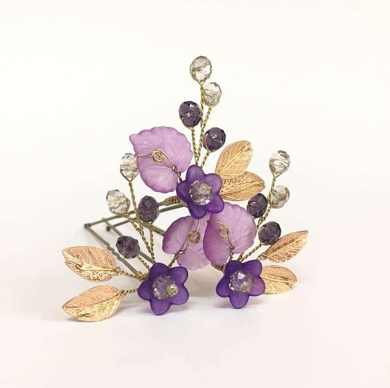 purple hair accessories for bridesmaids