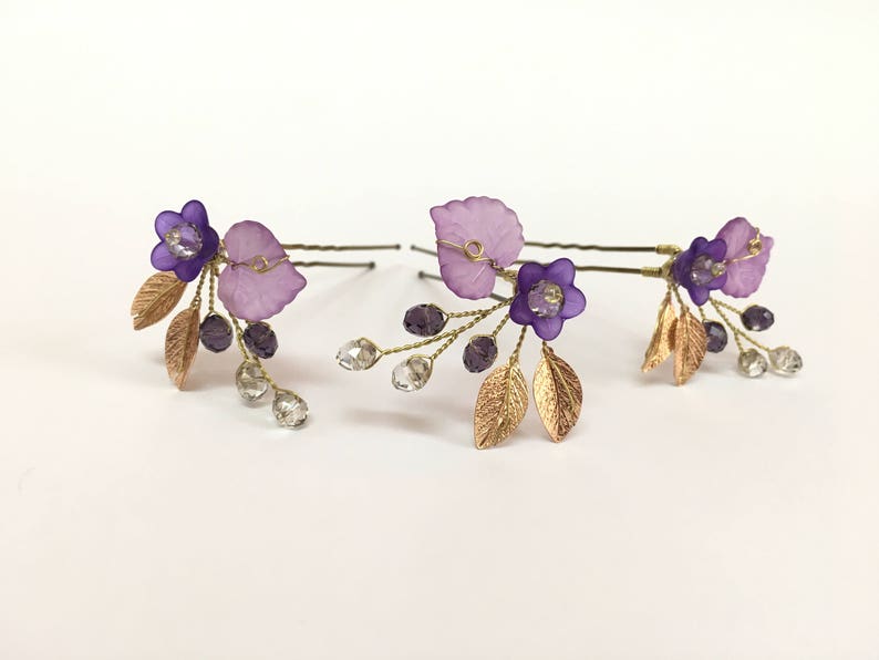 purple hair accessories for bridesmaids