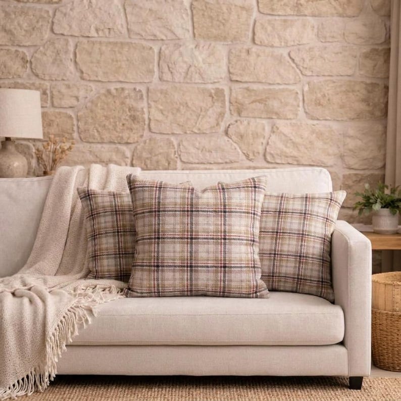 Pure Wool Cushion Featuring a Scottish Tartan Pattern, Composed of ...