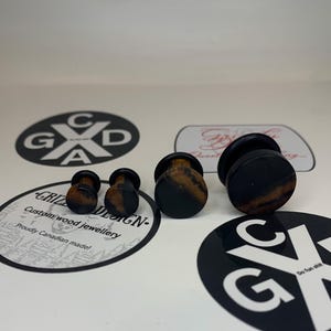 White and Black Ebony Top Hat Style Wood Plugs