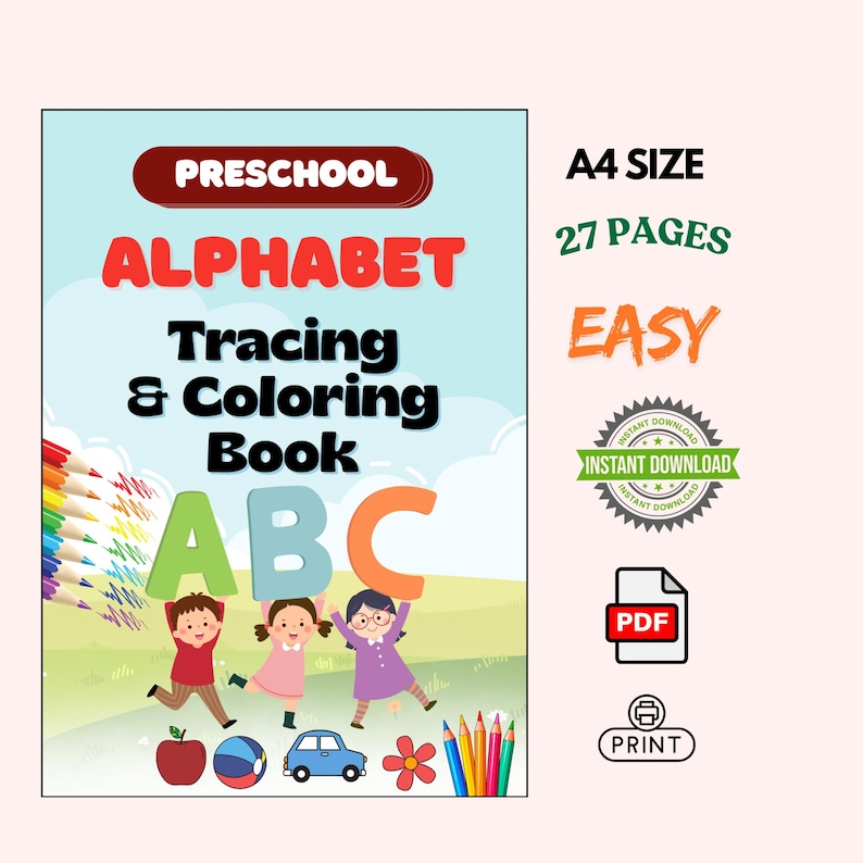 Trace Abc R Alphabet Tracing & Coloring Book for Preschool, Printable PDF (digital ...
