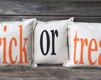 Trick Or Treat Pillow Cover Halloween Pillow Cover Farmhouse Etsy