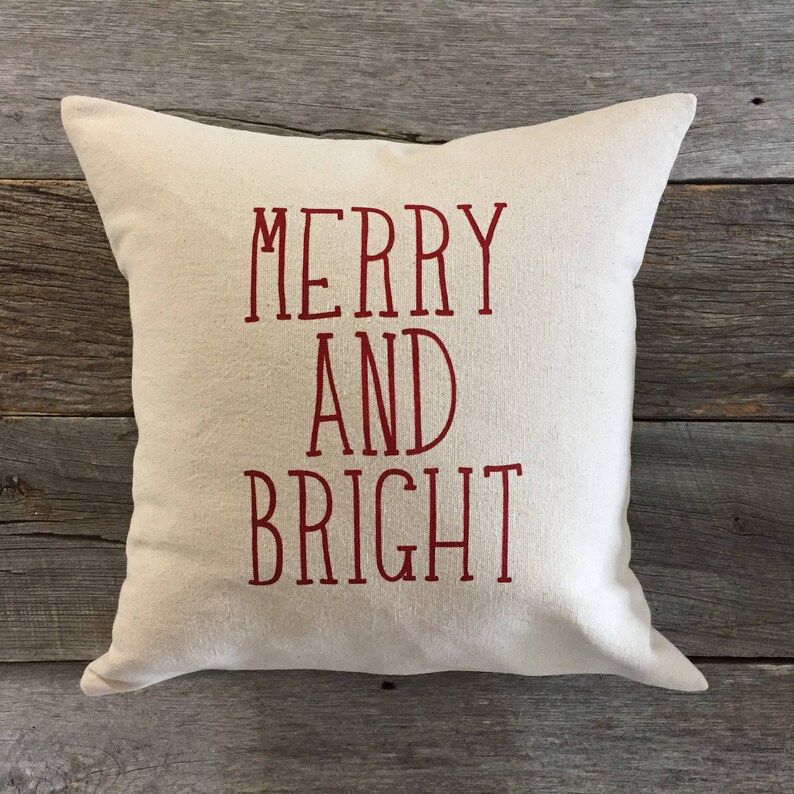 Merry and Bright Pillow Cover ONLY Christmas pillow Rae Dunn Etsy