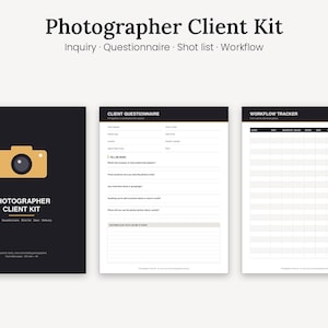 Kundenpaket für Fotografen, Fragebogen, Aufnahmeliste, Workflow-Tracker (PDF)