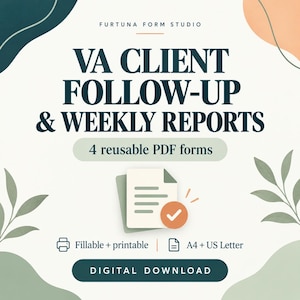 Virtual Assistant Follow Up Tracker & Weekly Report | Fillable PDF Client Workflow Forms | A4 + US Letter