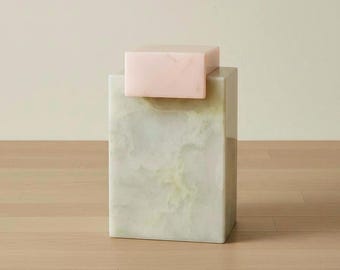 Mesita de noche de lujo de mármol ónix bicolor, mesita de noche de ónix rosa y verde, mesa auxiliar de piedra moderna, muebles de dormitorio hechos a mano