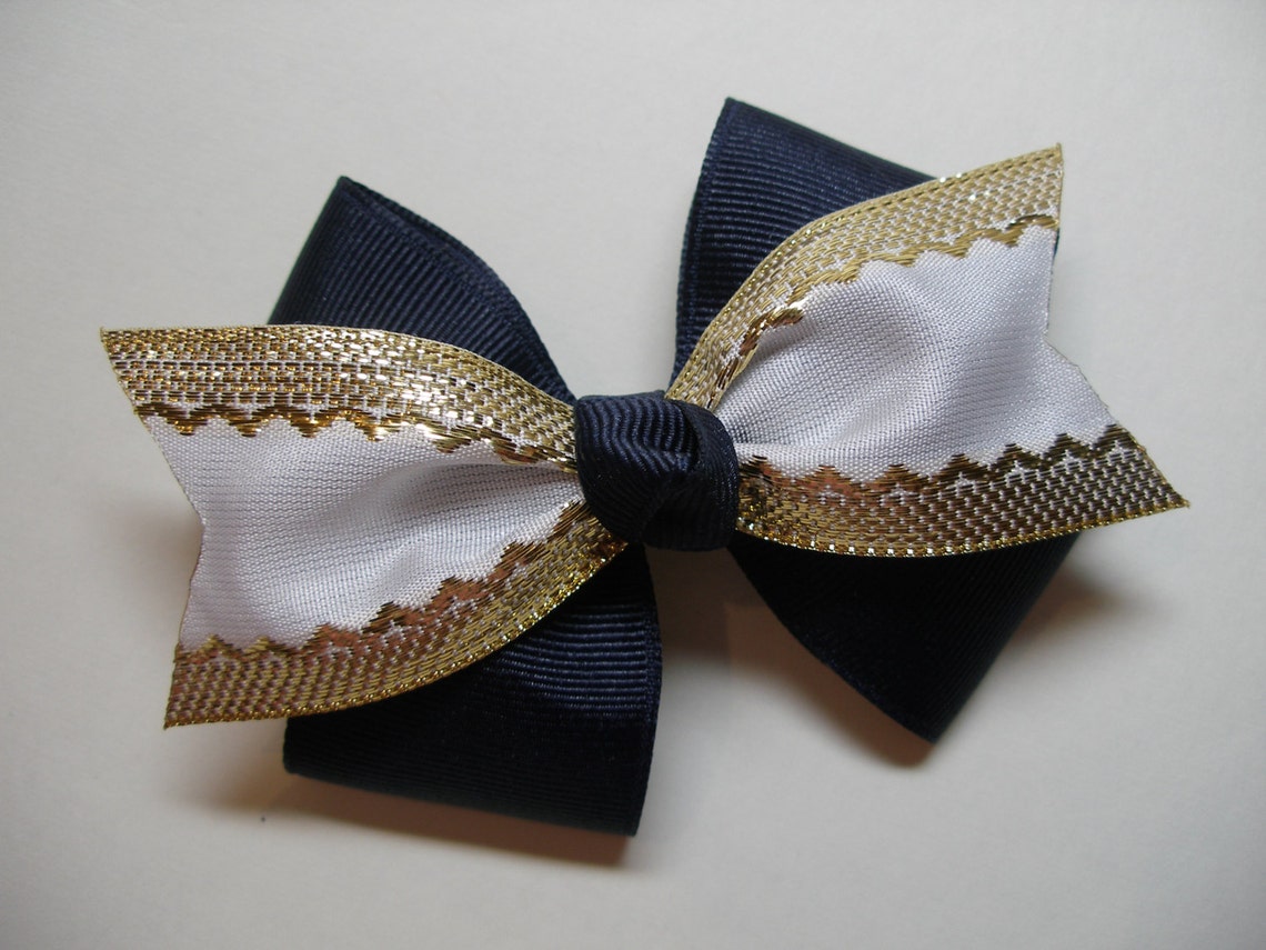 3. Sparkly Royal Blue and Gold Hair Bow - wide 5