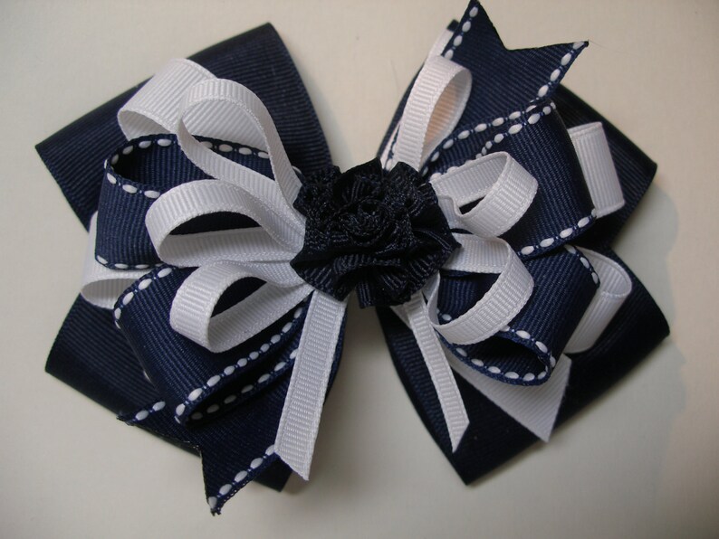 Large Nautical Navy Blue White Hair Bow Toddler to Big Girl | Etsy
