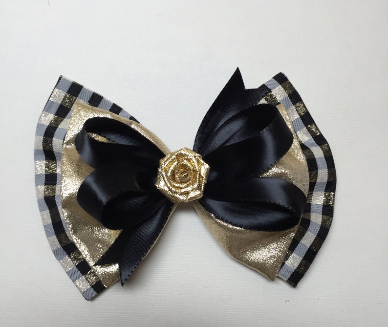 Elegant Black and Gold Lame Hair Bow Dressy Holiday Flower Etsy