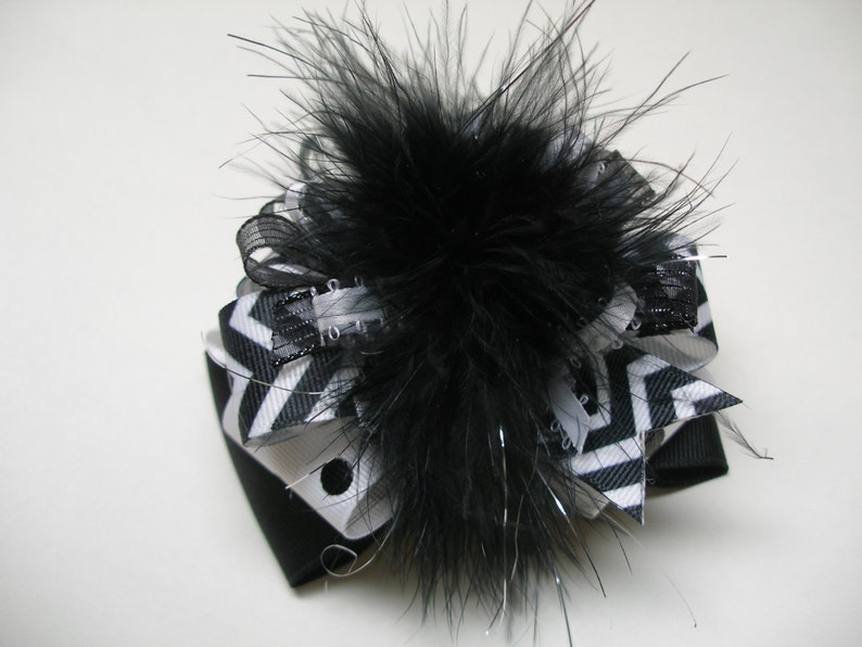 Diva Black And White Dots Chevron Ott Hair Bow Girl Boutique Etsy