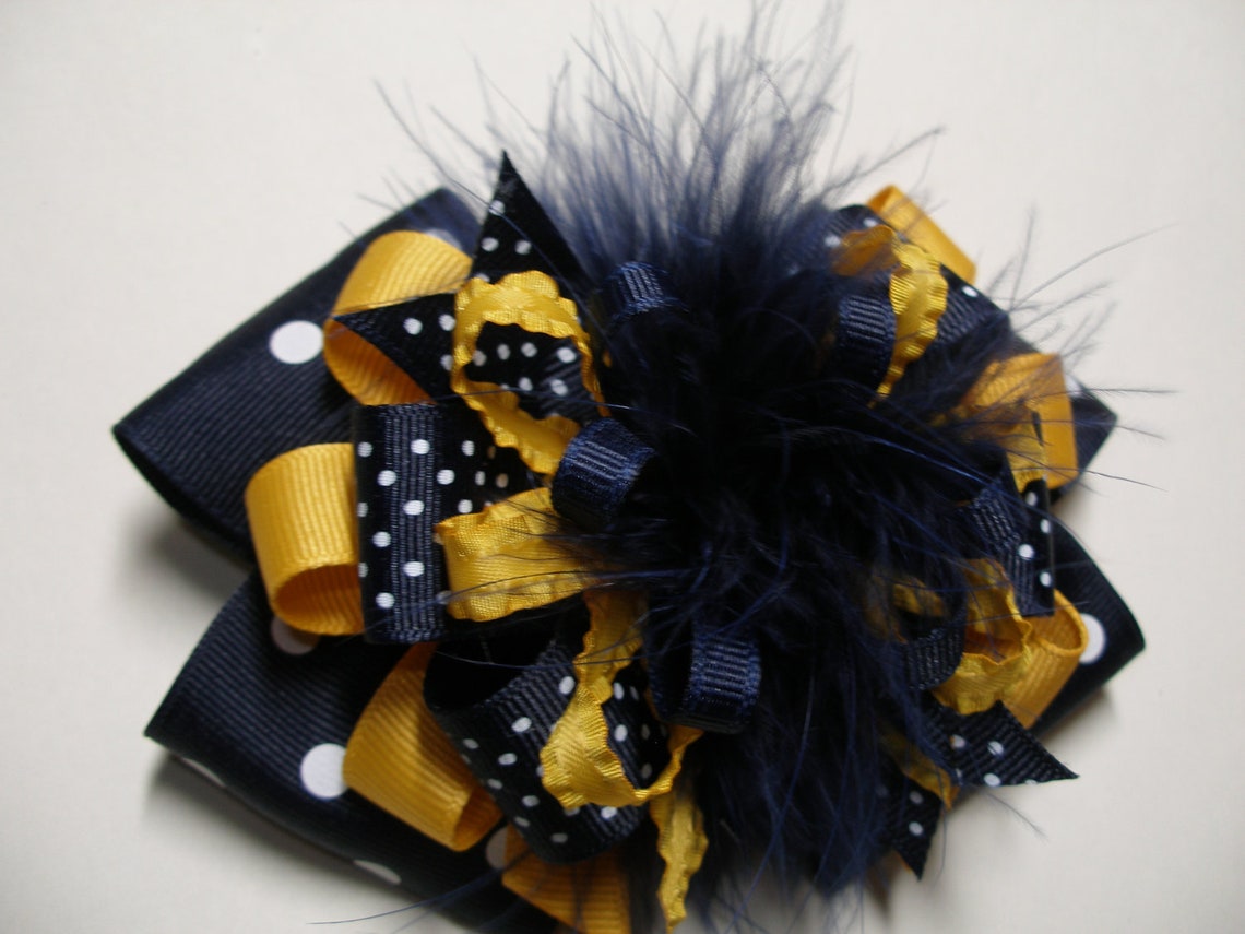 1. Navy Blue and Gold Hair Bow Set - wide 2