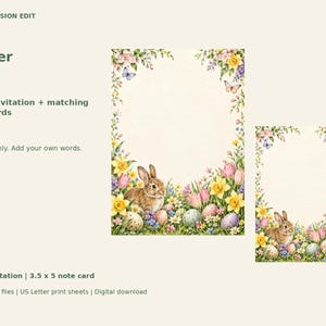 Conjunto de convites e cartões de agradecimento em branco para a Páscoa, artigos de papelaria para festa imprimíveis, PDF e PNG, convite 5x7 e cartões de agradecimento 3,5x5.