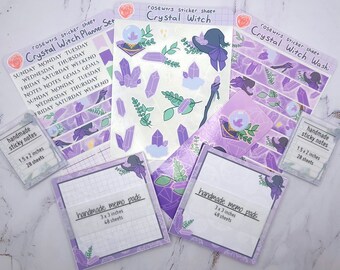 Crystal Witch stationery bundle | set of themed stickers, bookmarks, and memo pads