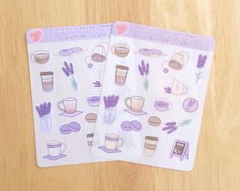 Lavender Café sticker sheet - sheet of 17 stickers