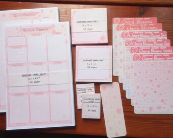 Cherry Blossom stationery bundle | set of themed stickers, bookmarks, memo + planner pads