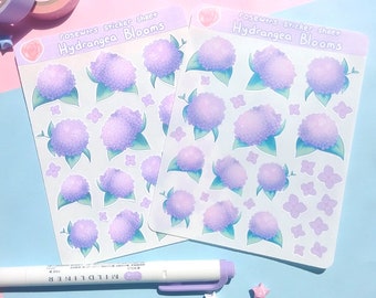 Hydrangea Blooms sticker sheet - sheet of 29 stickers