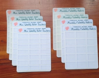 Weekly and Monthly Habit Tracker sticker sheet | functional planner stickers for bullet journals
