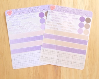 Lavender Café Planner set sticker sheet - sheet of 34 stickers