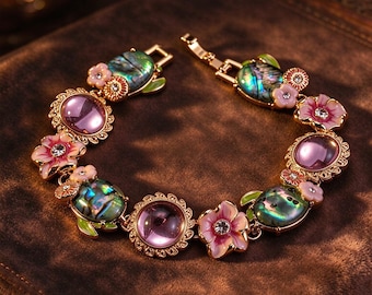 Bracelet fleuri en émail coloré, style bohème, bijou à motif floral, cadeau attentionné pour elle