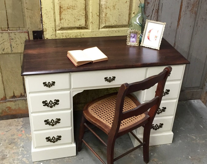 Vintage Writing Desk White Wooden Desk Painted Furniture Etsy