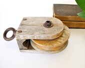 Large Antique Pulley - Wood and Iron Home Decor