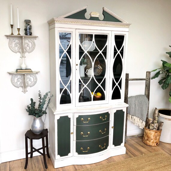 White China Cabinet Foyer Furniture Or Home Office Storage Etsy