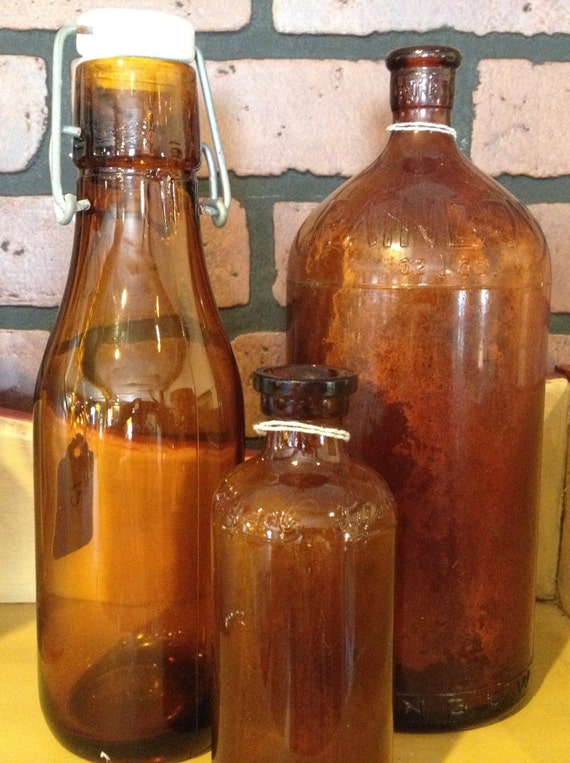 Items similar to 1930's Vintage Brown Bottles on Etsy