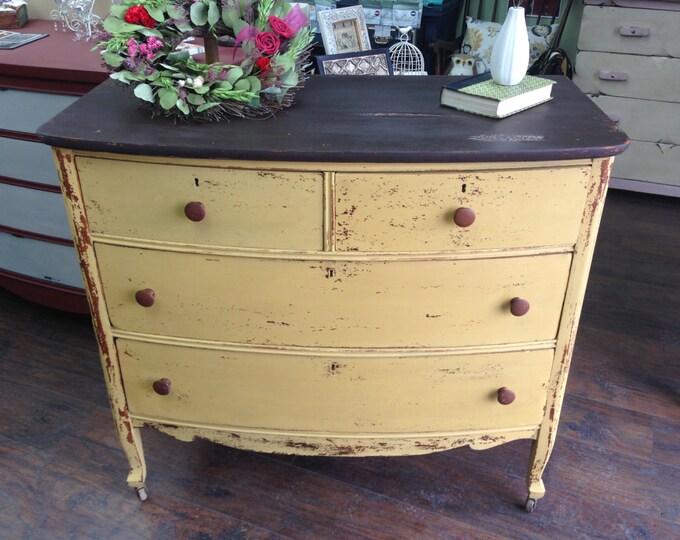 Vintage Chest of Drawers Mustard Yellow Dresser Chippy Etsy