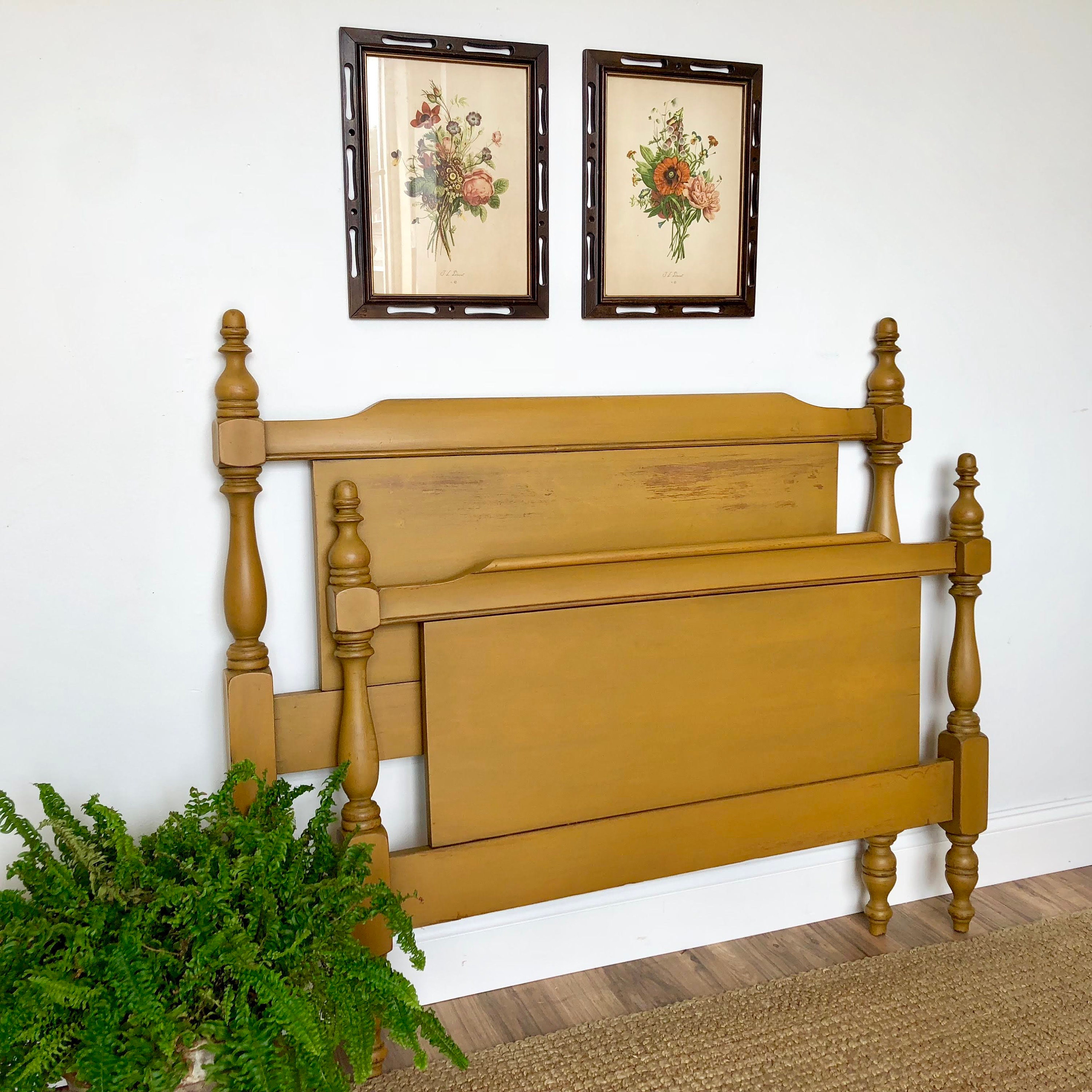 Antique Wooden Bed Frame Yellow Headboard And Foot Board Vintage Antique Wooden Bed Frame Yellow Headboard And Foot Board Vintage Twin Size