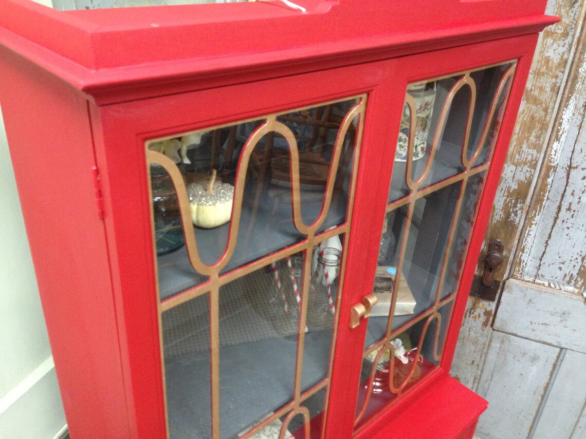 Small China Antique China Hutch Red Hutch Etsy