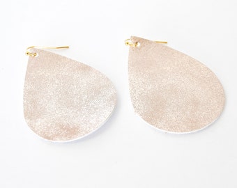 Glittery Earrings - Gold Faux Leather - Teardrop Shaped