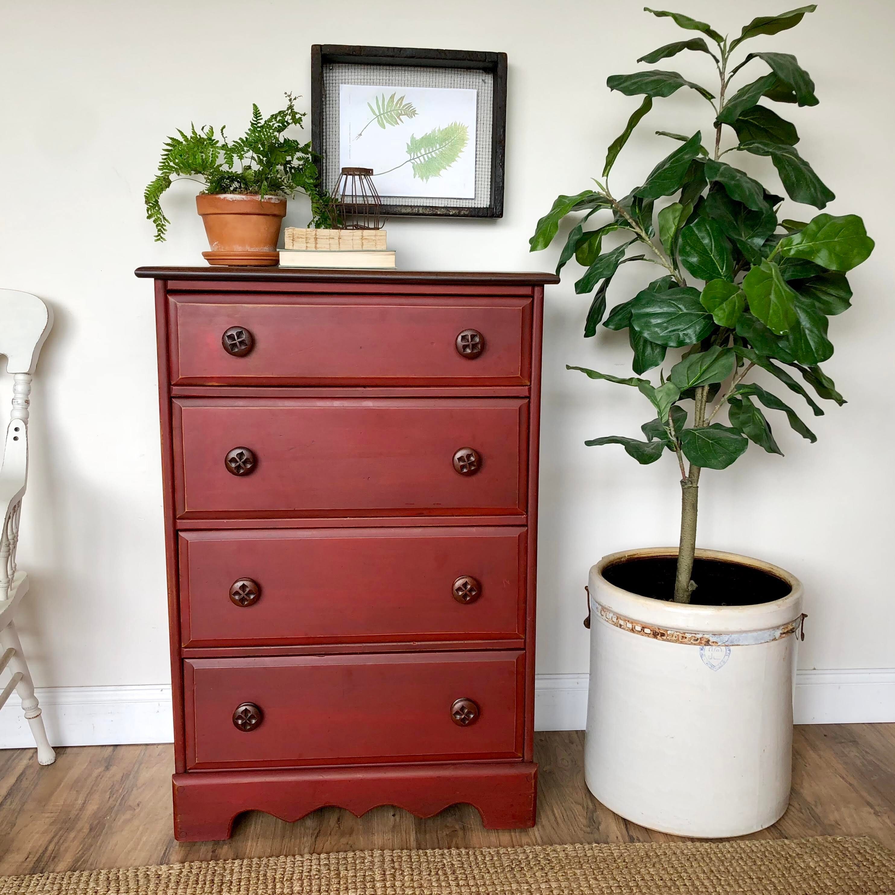 Red Dresser Distressed Furniture Rustic 4 Drawer Dresser Etsy