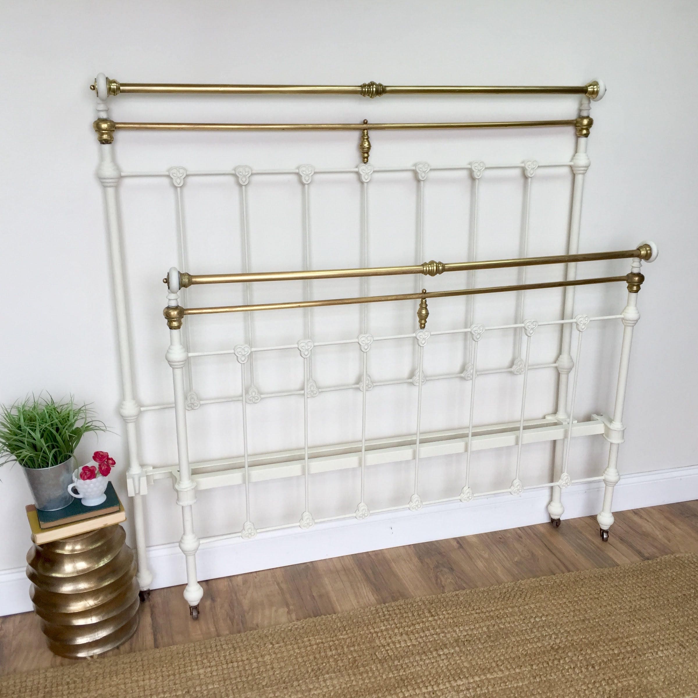 Antique Iron Bed Full Size Metal Shabby Chic Headboard And 1