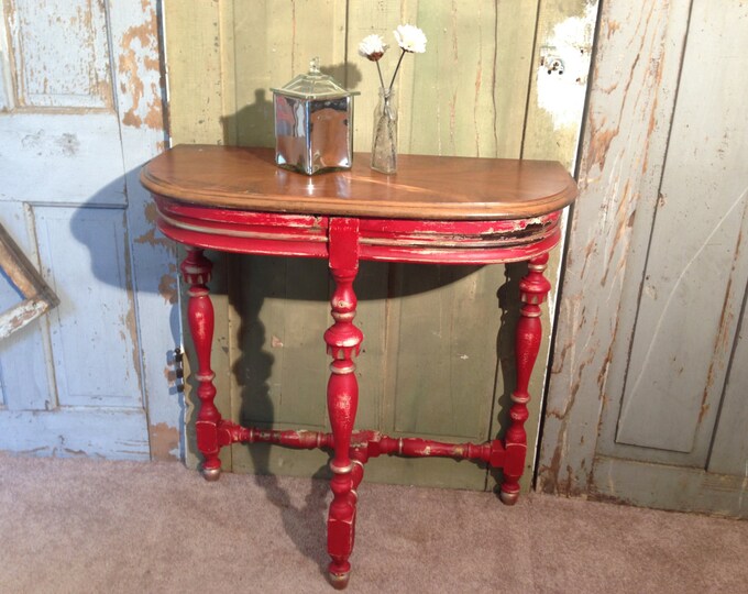Vintage Accent Table Rustic Half Moon Table Distressed Etsy