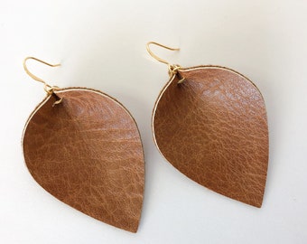 Brown Leaf Earrings - Faux Leather Jewelry - Fall Season Gift