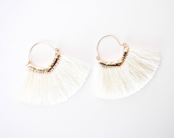 Fan Tassel Earrings - Silk Thread - Hypoallergenic Wire