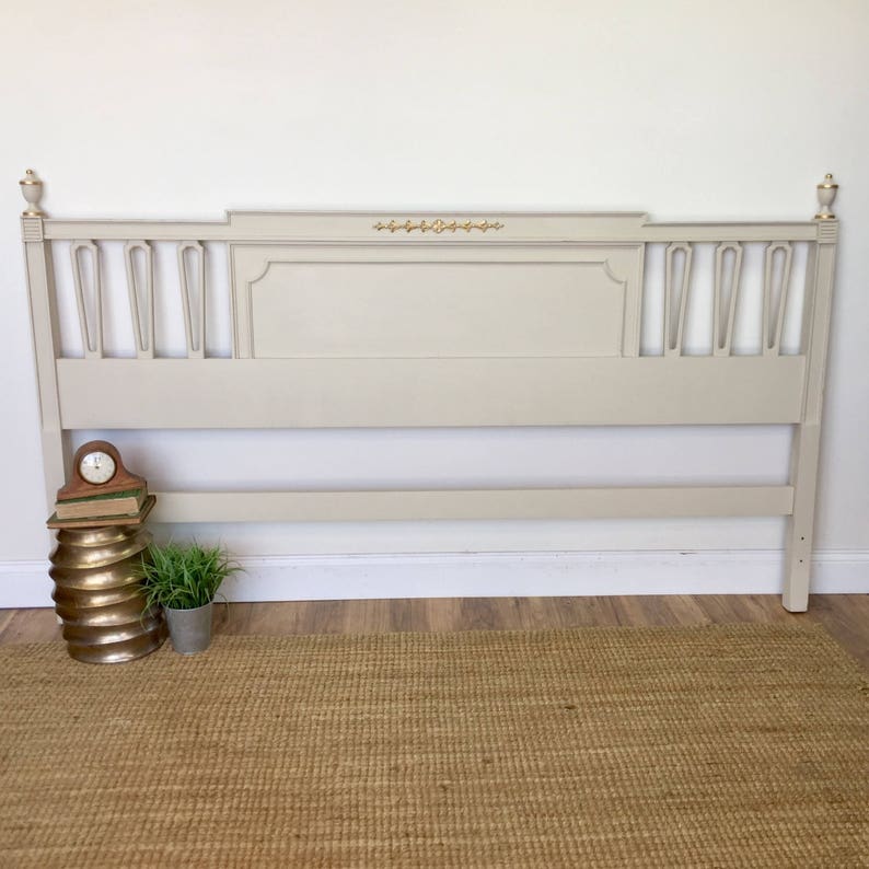 White Wooden King Size Headboard Shabby Chic Furniture Image 0