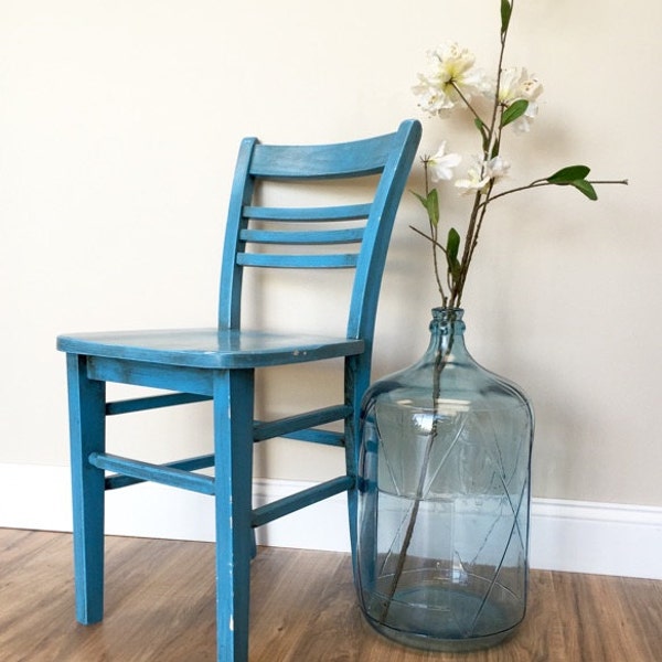 Kids Desk Chair - Blue Chair - Small Chair - Accent Chair - Rustic Country Decor - Distressed Painted