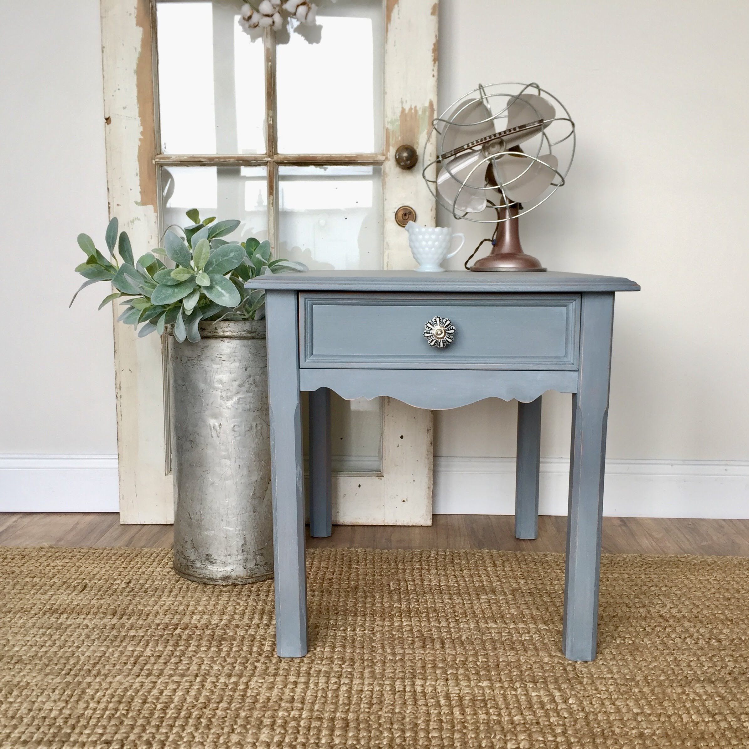 Small Blue Gray End Table Distressed Wooden Side Table Etsy