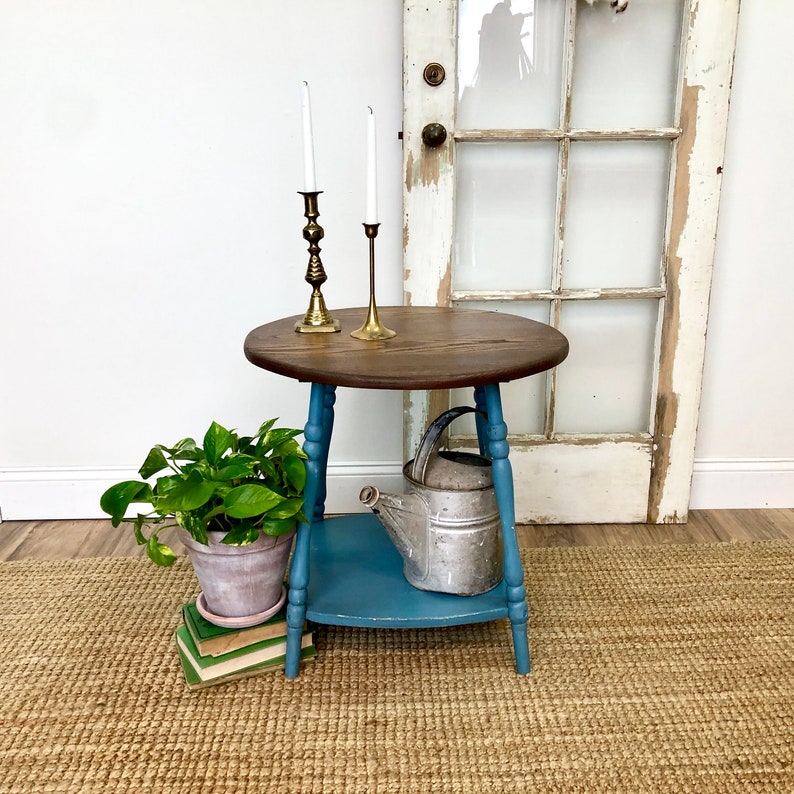 Round Side Table Distressed Furniture yossyyossy Coffee