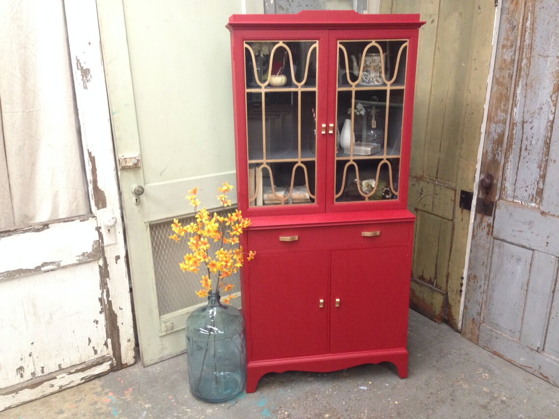 Small China Antique China Hutch Red Hutch Etsy