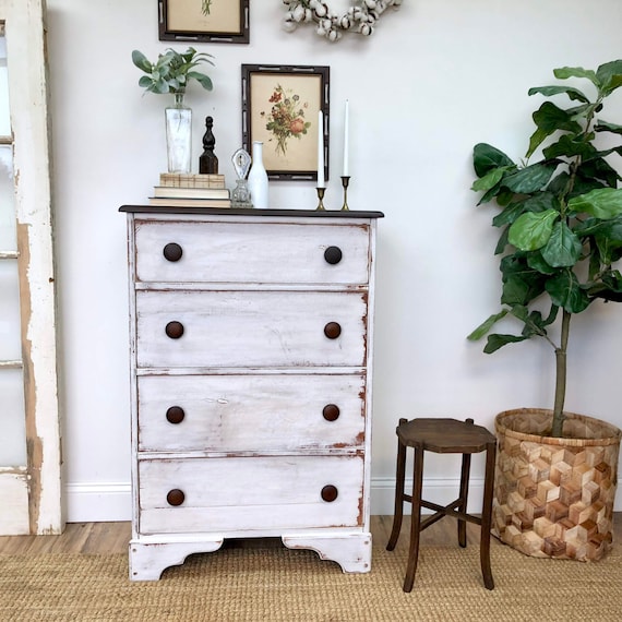 Distressed White Dresser Rustic Farmhouse Furniture Tall Etsy