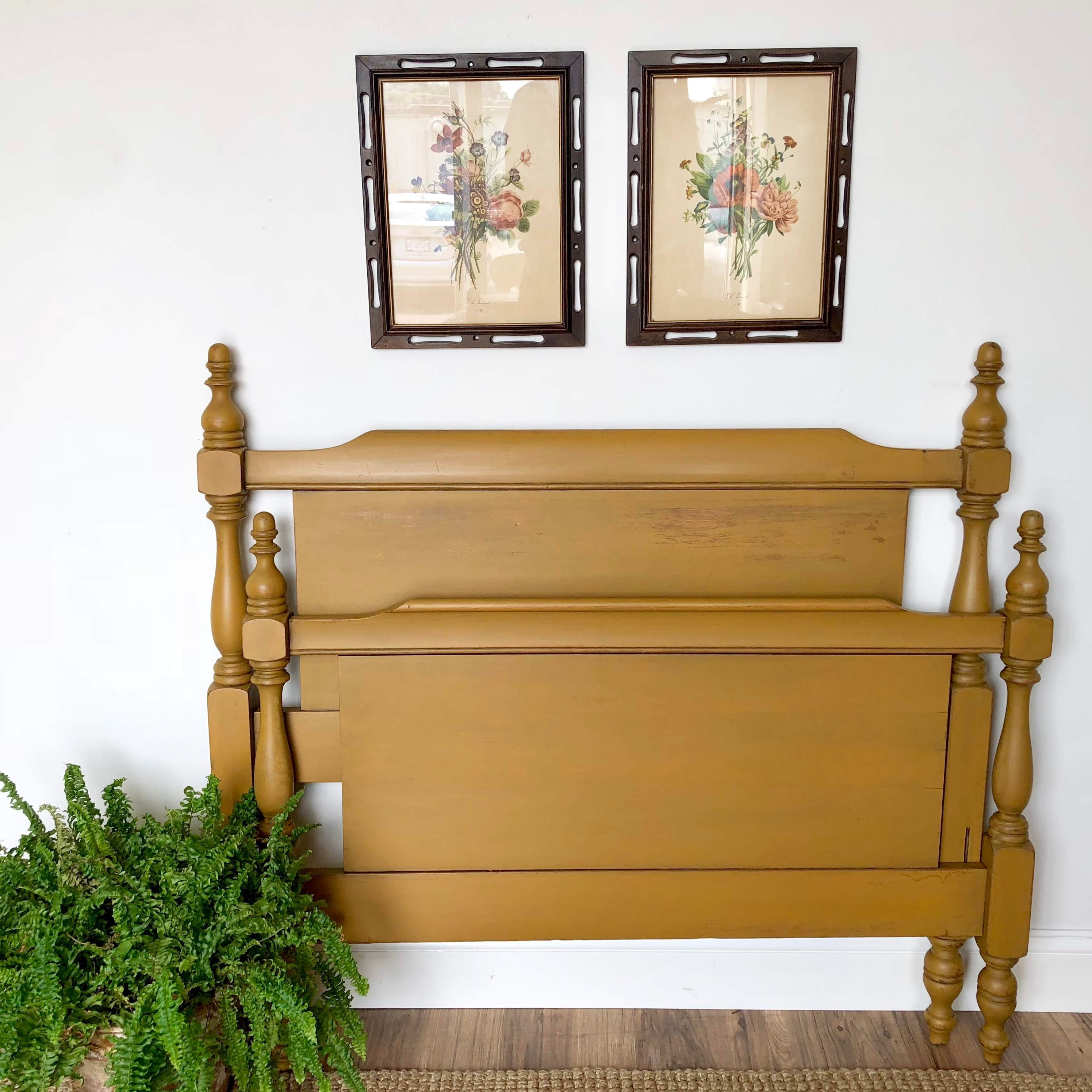 Antique Wooden Bed Frame Yellow Headboard And Foot Board Vintage Antique Wooden Bed Frame Yellow Headboard And Foot Board Vintage Twin Size