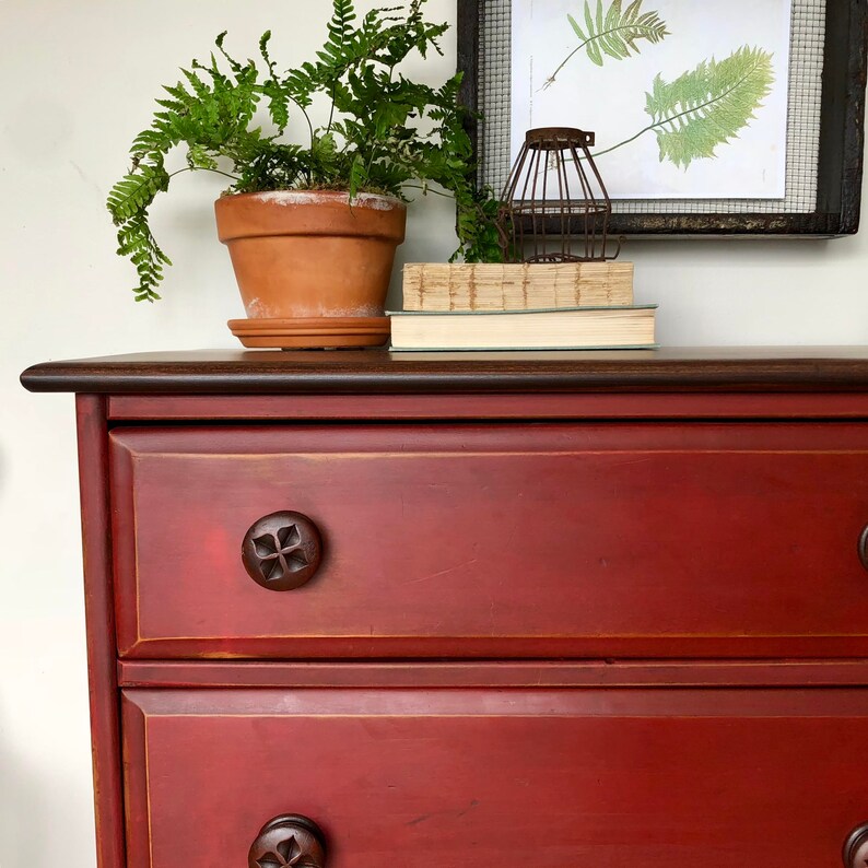 Rustic Red 4 Drawer Dresser Distressed Furniture Etsy